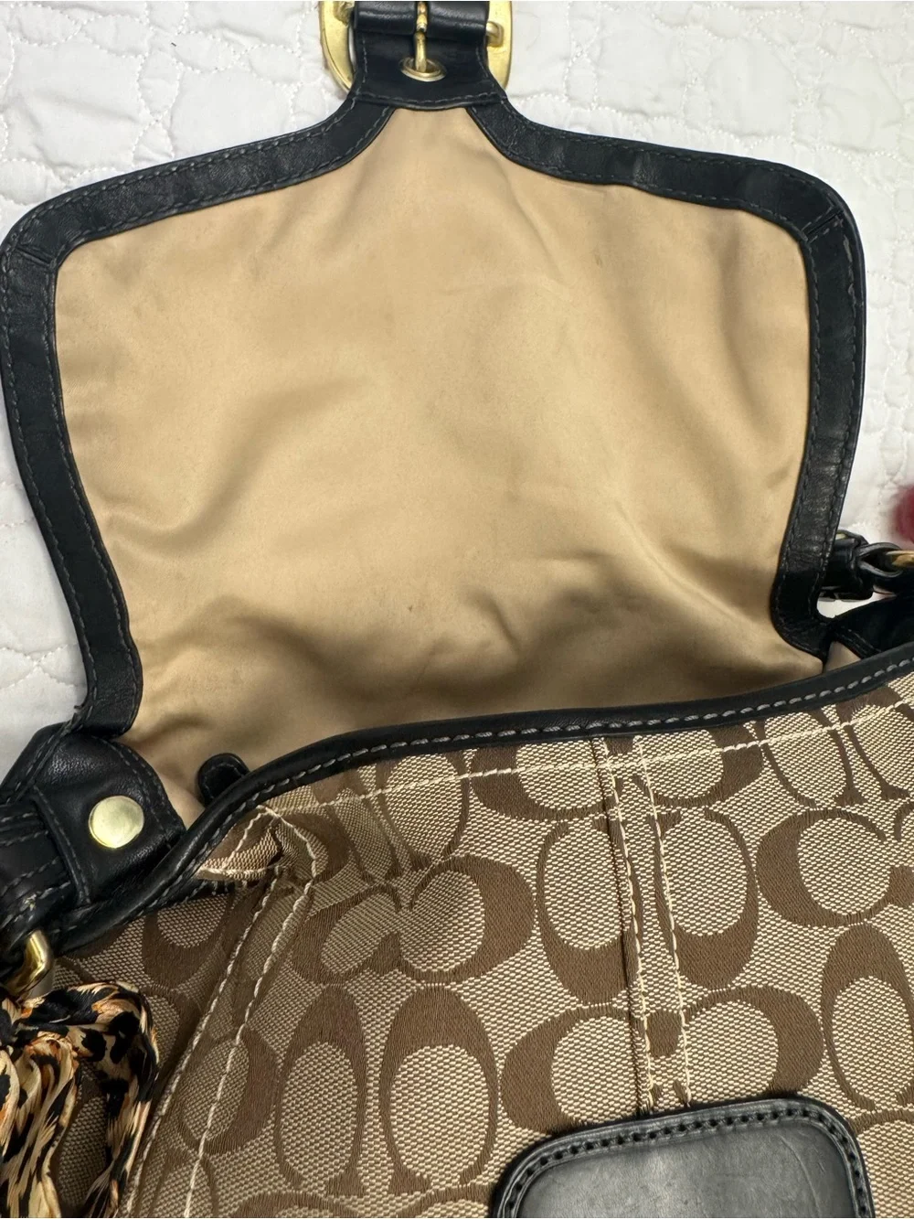 Y2K Coach Bleecker Signature Black Flap Bag Khaki Canvas No. 11434
